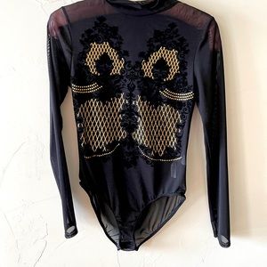High Neck Mesh Detailed Bodysuit W TAGS